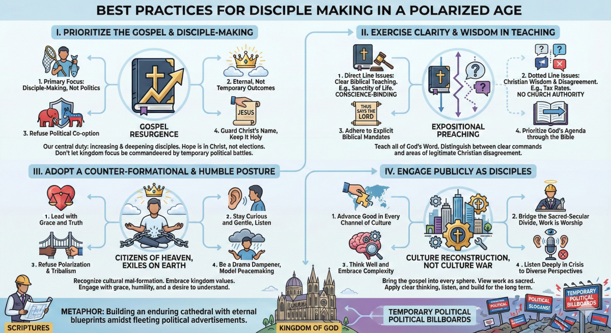 Infographic describing best practices for disciple-making with illustrated icons.